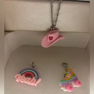 Kids Pink Cowboy Hat Necklace and Charms Set
